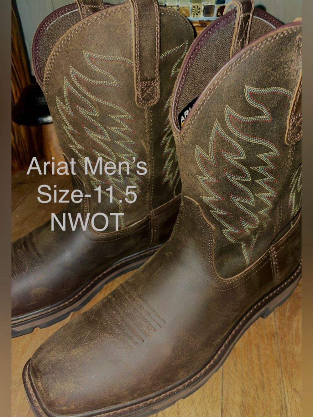 Ariat Brown Men's Western Steel Toe NWOT Embroidered Shaft Size-11-5 retail-$149